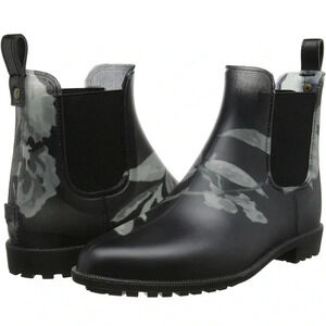 British Joules Wellibob Welly Rain Boots Shoes Black Floral Women’s Size 10